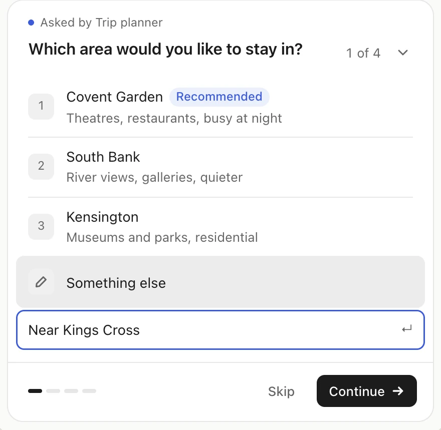 Before: Something else picked, with a separate text box opened below the row.