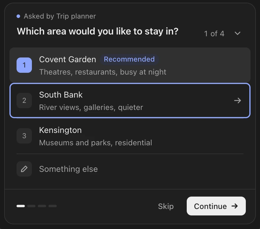 Blue, as it was: Blue pick, blue badge, blue dot. Dark theme.