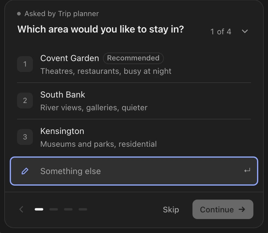 C · Accent icon: Reads like a link. Dark theme.